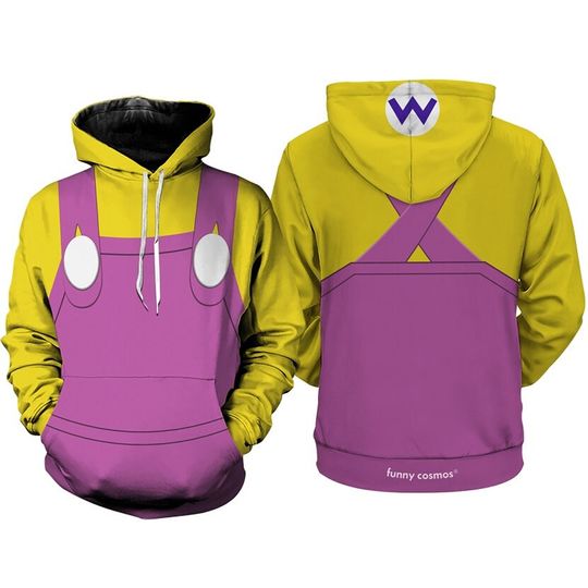 Wario Full Over Print 3D Hoodie, Super Mario Wario Halloween, Mario Bros Video Game Hoodie, Halloween Cosplay Hoodie