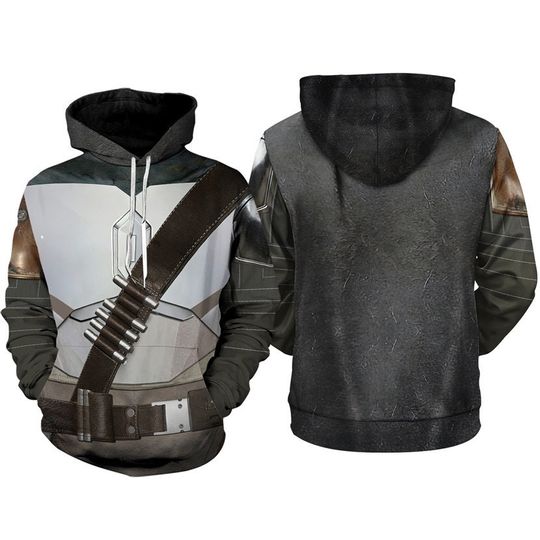 The Mandalorian Suit Full Over Print 3D Hoodie, Din Djarin The Mandalorian Halloween Cosplay Shirt, Starwars Galaxy Edge Hoodie