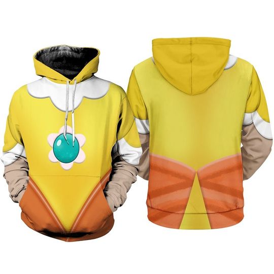 Princess Daisy Suit Full Over Print 3D Hoodie, Super Mario Princess Daisy Cosplay, Mario Bros Videos Game Hoodie