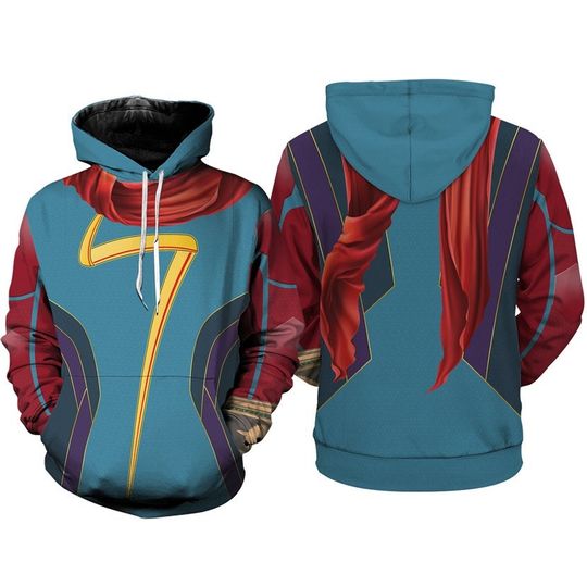 Ms Avengers Suit Full Over Print 3D Hoodie, Kamala Khan Superhero Cosplay, Wandavision Avengers Superhero Hoodie