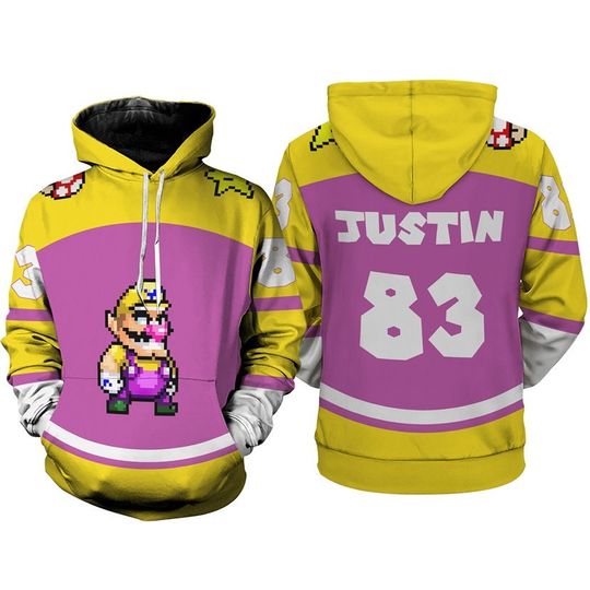 Wario Full Over Print 3D Hoodie, Super Mario Wario Halloween, Mario Bros Video Game  Hoodie, Halloween Cosplay Hoodie