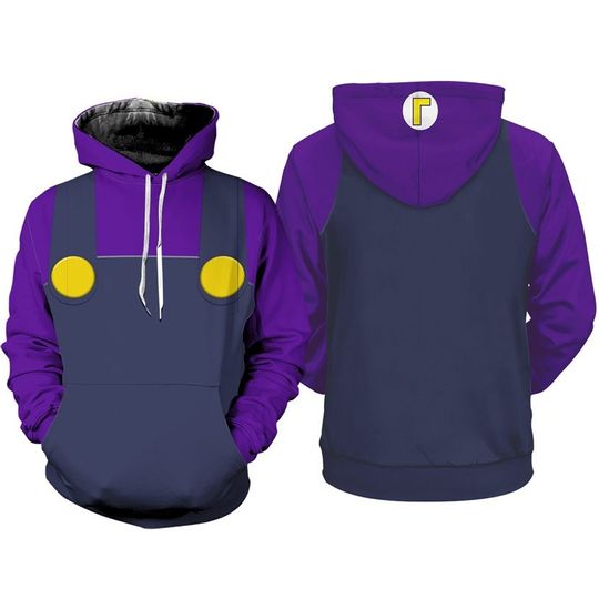 Waluigi Custom Full Over Print Hoodie, Cosplay Mario Matching Halloween Tee, Halloween Costume for Family Group T-Shirt, Mario Waluigi Shirt