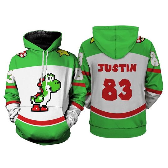Mario Yoshi Full Over Print 3D Hoodie, Super Mario Yoshi Halloween Shirt, Mario Bros Video Game Hoodie, Halloween Cosplay Hoodie