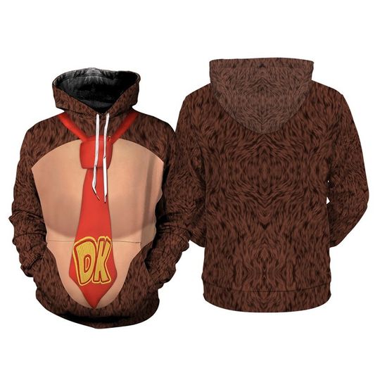 Donkey Kong Full Over Print 3D Hoodie, Donkey Kong Cosplay, Mario Bros Video Game Hoodie, Halloween Cosplay Tshirts
