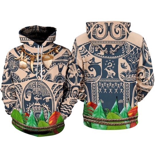 Moana Maui Princess Full Over Print 3D Hoodie, Moana Halloween Cosplay, Maui Moana Princess Magic Kingdom Hoodie