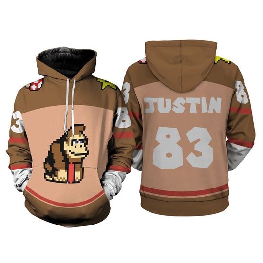 Donkey Kong Rollers Custom Name 3D Full Over Print Hoodie, Donkey Kong Super Mario Tshirt Hoodie, Mario Bros Hoodie