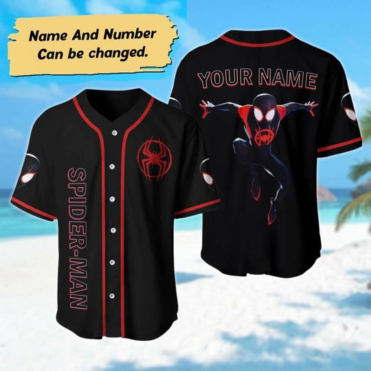 Personalize Spider Man Across The Spider Baseball Jersey, Spider-Verse Basketball Jersey, Miles Morales Birthday Shirt, Spiderman Jersey