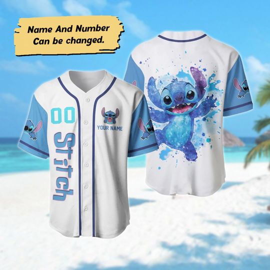 Discover Personalized Stitch Baseball Jersey Shirt, Custom Stitch Basketball Jersey, Funny Stitch and Lilo Shirt, Blue Dog Monster Family Trip Tee