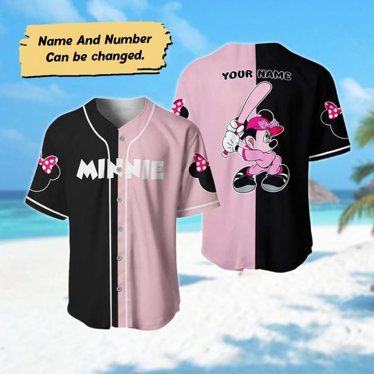 Personalized Minnie Mouse Jersey Shirt, Minnie Mouse Baseball Jersey Team, Funny Pink Minnie Mickey Birthday Gift, Magic Kingdom Shirt