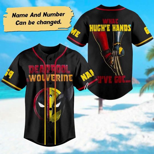 Custom Deadpool & Wolverine Baseball Jersey, Deadpool Baseball Shirt, Superhero Jersey Team, Hero Matching Shirt, Family Trip Gift