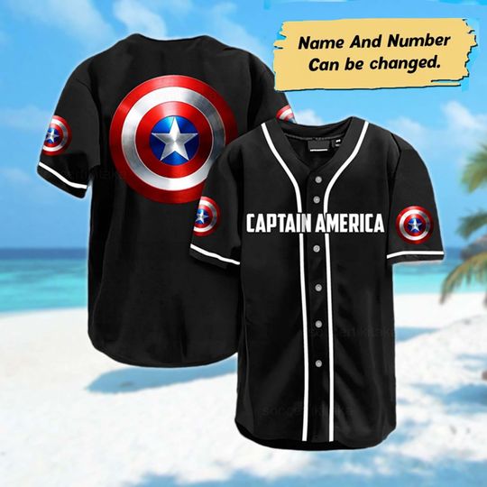 Custom Captain America Baseball Jersey, Superhero Baseball Jersey Shirt, Captain America Jersey Team Gift, Summer Trip Matching Group Shirt