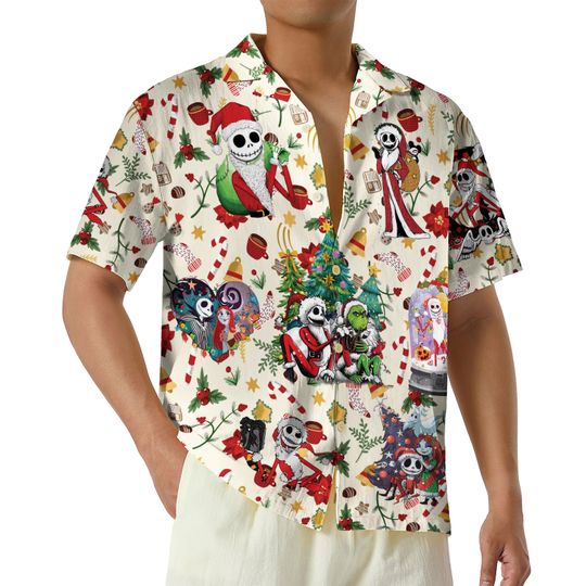 Nightmare Before Christmas Hawaiian Shirt, Jack and Sally Christmas Shirts, Disneyland Button Up Shirt, Mickey's Very Merry Xmas Shirt