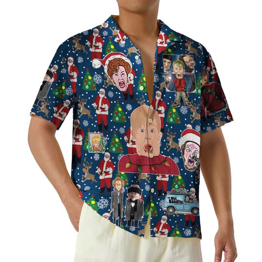 Santa Pine Tree Home Alone Hawaiian Shirt, Funny Christmas Movie Hawaii Shirts, Kevin Mccallister Button Shirt, Ya Filthy Animal Shirt