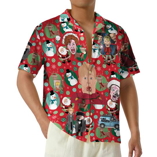 Ornament Christmas Movie Hawaiian Shirt, Funny Home Alone Christmas Shirt, Red Hawaiian Shirt, Kevin Mccallister Button Shirt