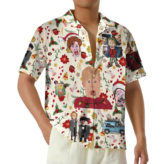Funny Christmas Movie Hawaiian Shirt, Home Alone Hawaiian Shirts, Kevin Mccallister Button Up Shirt, Christmas Vacation Holiday Shirt