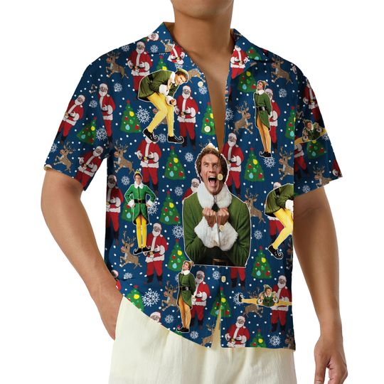 Santa Pine Tree Elf Christmas Hawaiian Shirt, Funny Buddy the Elf Hawaii Shirts, Christmas Movie Button Shirt, Son of a Nutcracker Shirt