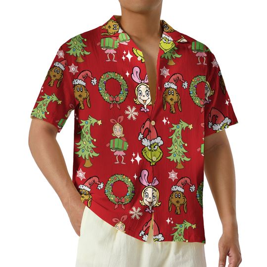 funny character Cindy Lou Who Max Red Christmas Hawaii Shirt, Merry Grin Short Sleeve Button Up Shirt, Xmas funny character Hawaii Shirt