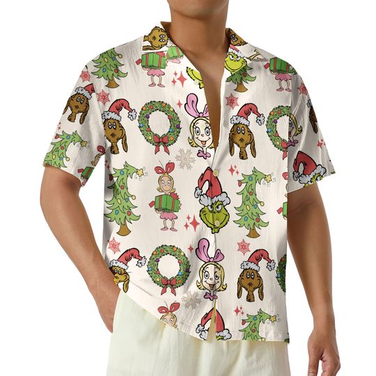 funny character Cindy Lou Who Max Dog Hawaiian Shirt, funny character Christmas Button Up Shirt, Whoville University Shirt, Merry Grin Hawaii Shirt