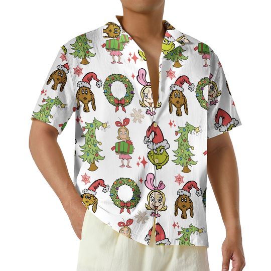 Cute funny character Cindy Lou Who Max Christmas Hawaii Shirt, funny character Short Sleeve Button Up Shirt, Merry Grin Xmas funny character Hawaii Shirt