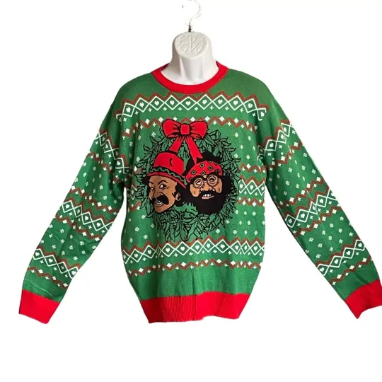 Cheech and Chong Stoner Weed 4:20 Ugly Christmas Sweater Size Medium