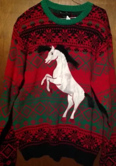 Blizzard Bay Men's Unicorn Horse Ugly Christmas Sweater size L Large NEW