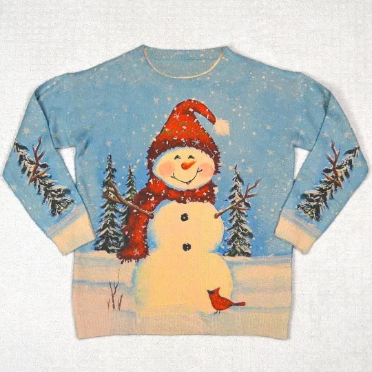 Yesno Ugly Christmas Sweater Womens X Small Wool Blend Happy Snowman Oversized