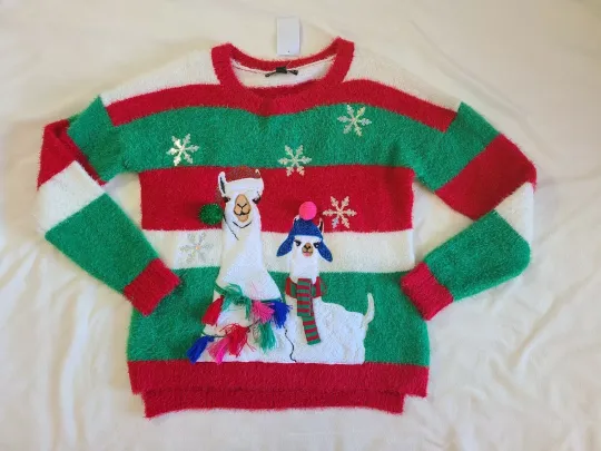 NWT Womens UGLY CHRISTMAS SWEATER United States SEQUIN BLING Twin Llamas size XL