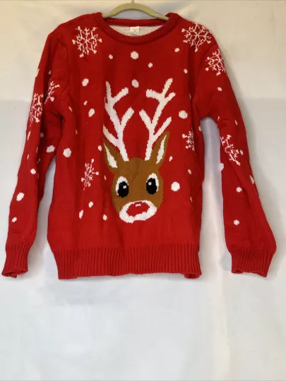 XL Ugly Christmas Sweater Rudolph Holiday Snow Winter Crew Neck Reindeer