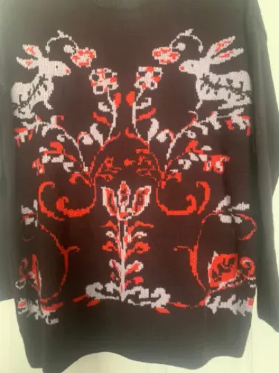 Cooperative Women's Deep Purple Floral Sweater with Rabbits Size S, M