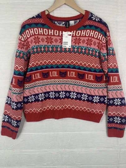 H&M Womens Ugly Christmas Sweater Fair Isle Cat NEW Size S