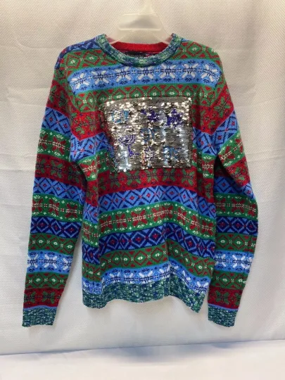Blizzard Bay Hanukkah/Christmas Flip Sequin Ugly Christmas Sweater Sm or Lg