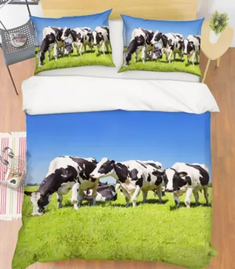 Discover 3D Lawn Cow O634 Animal Bed Pillowcases Quilt Duvet Cover Set Queen King Fay