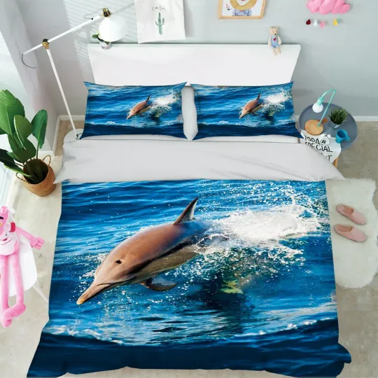 3D Dolphin Jump A112 Animal Bed Pillowcases Quilt Duvet Cover Set Queen King Zoe