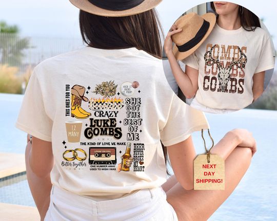 Combs Bullhead Shirt Two Side Print, Country Music Shirt, Lukee Comb World Tour 2024, Cowboy Combs, Lukee Comb Fan, Cowgirl Tee