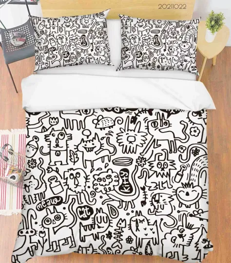 3D Graffiti Car Animal Hand Drawn Quilt Cover Set Bedding Sets Pillowcases 64