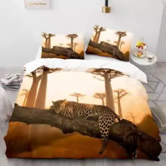 Cheetah Panther Leopard Animal Quilt Duvet Cover Set Queen Children Kids Soft