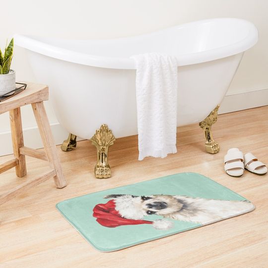 Christmas Sneaky Llama in Green Bath Mat