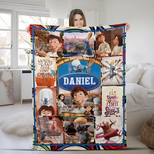 Custom Name Blanket Disney Ratatouille, Ratatouille Movie Fleece Blanket, Ratatouille Mouse Merch, Custom Name Baby Boy Girl Blanket