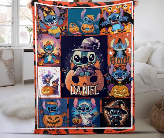 Stitch Halloween Fleece Blanket Stitch Angel Blanket Stitch Magic Kingdom Blanket for Couch Sofa