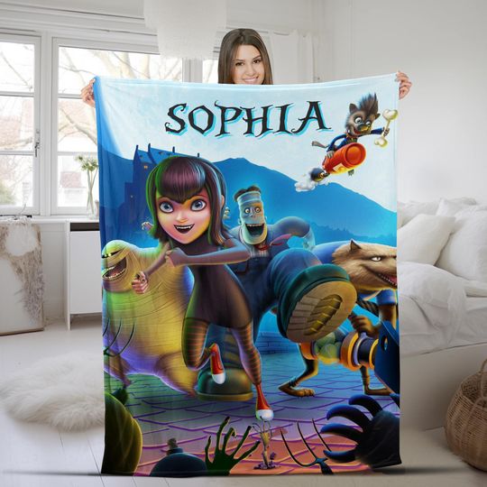 Personalized Hotel Transylvania Blanket, Hotel Transylvania Blanket, Dracula Hotel Blanket Christmas Gift, Cartoon Fleece Blanket