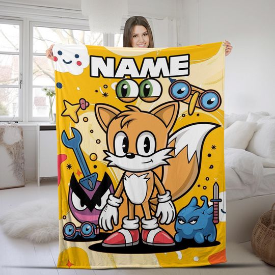 Custom Sonic The Hedgehog Blanket/Personalized Hedgehog Minky Sherpa Blanket/Custom Name Blanket/Sonic Blanket/Birthday Blanket