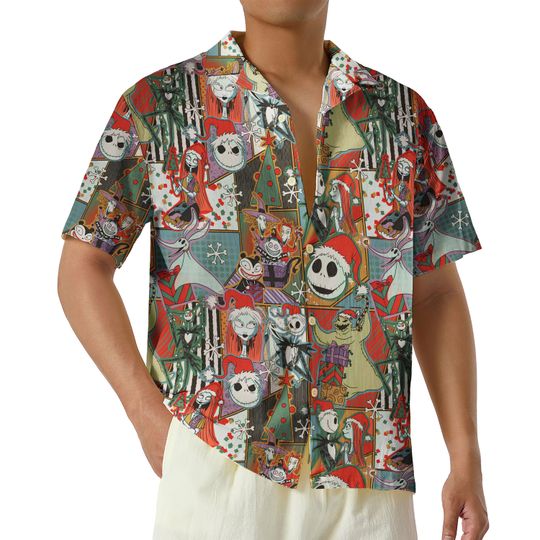 Jack Skellington and Sally Hawaiian Shirt, Nightmare Before Christmas Button Up Shirt, Movie Christmas Party Gift, Horror Halloween Shirt