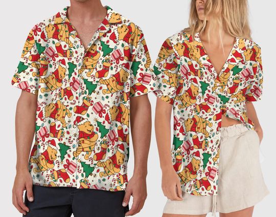 Winnie The Pooh Hawaiian Shirt, Pooh Christmas Hawaii Shirt, Pooh And Friend Tropical Aloha Shirt, Pooh Button Up Shirt, Xmas Gift