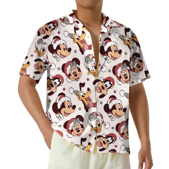 Mickey And Friends Christmas Hawaii Shirt, Minnie Mouse Xmas Party Shirt, Goofy Pluto Donald Santa Hat Hawaiian Shirt, Magic Kingdom Shirt