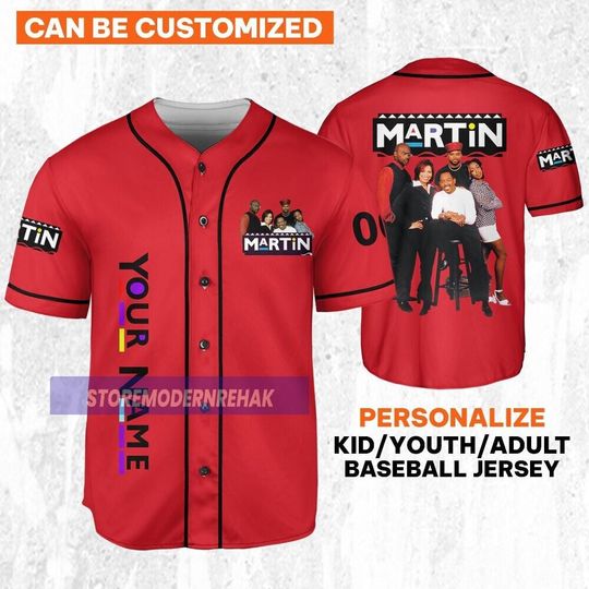 Personalize Martin Tv 90s Retro Tv Show Red, Martin Lawrence Baseball Jersey Team, Movie TV Show Funny Birthday Gift For Fans