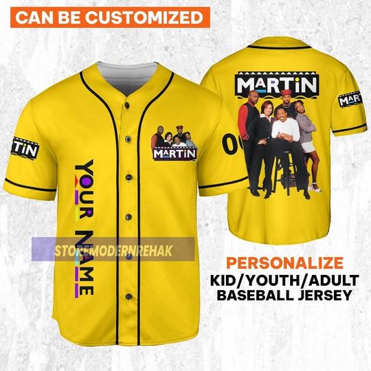 Personalize Martin Tv 90s Retro Tv Show Yellow, Martin Lawrence Baseball Jersey Team, Movie TV Show Funny Birthday Gift For Fans