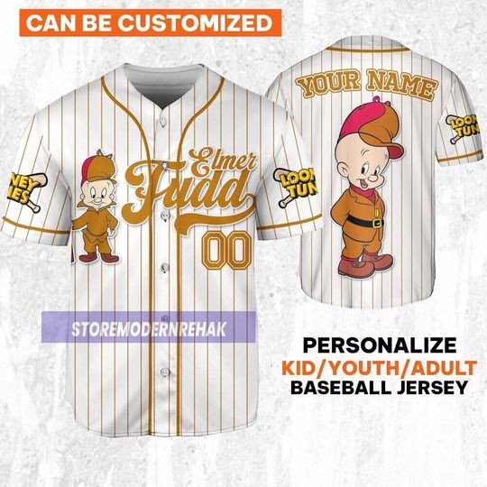 Custom Looney Elmer Fudd Simple Baseball, Baseball Team Outfit, Gift for Space Jamz Fans, Tune Squad Jersey, Family Jersey