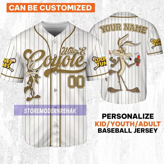 Custom Looney Wile E Coyete Simple Baseball, Baseball Team Outfit, Gift for Space Jamz Fans, Tune Squad Jersey, Family Jersey