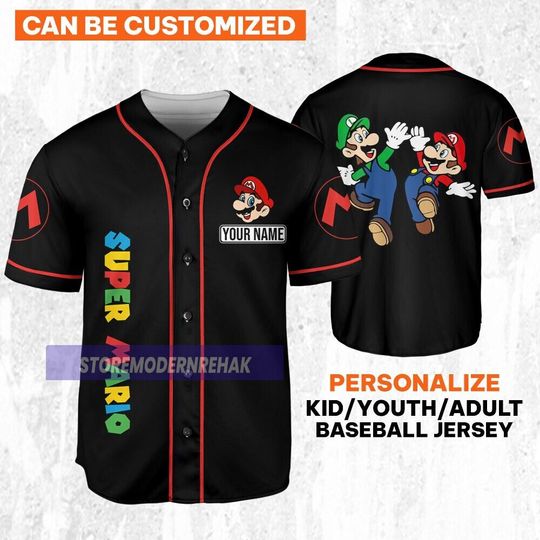 Personalize Mario And Luigi Happy, Custom Super Mario Baseball Jersey, Family Uniform Movie Game Jersey, Gift For Fans, Birthday Gift
