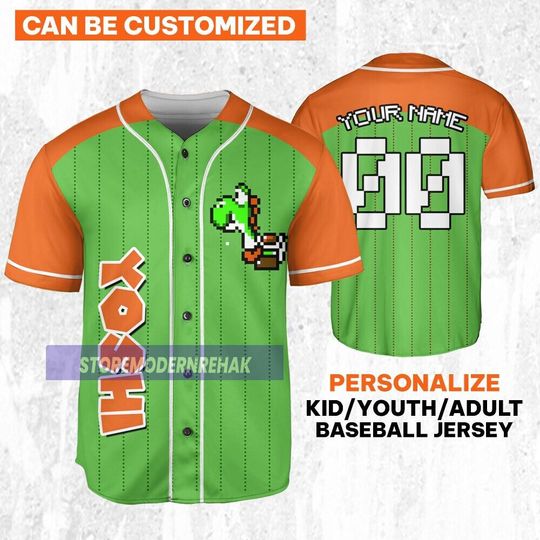 Custom Yoshi Arcade, Custom Super Mario Baseball Jersey, Family Uniform Movie Game Jersey, Gift For Fans, Birthday Gift